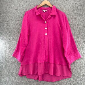 John Mark Top Womens Extra Large Pink Button Up Wired Collar Long Sleeve Tunic